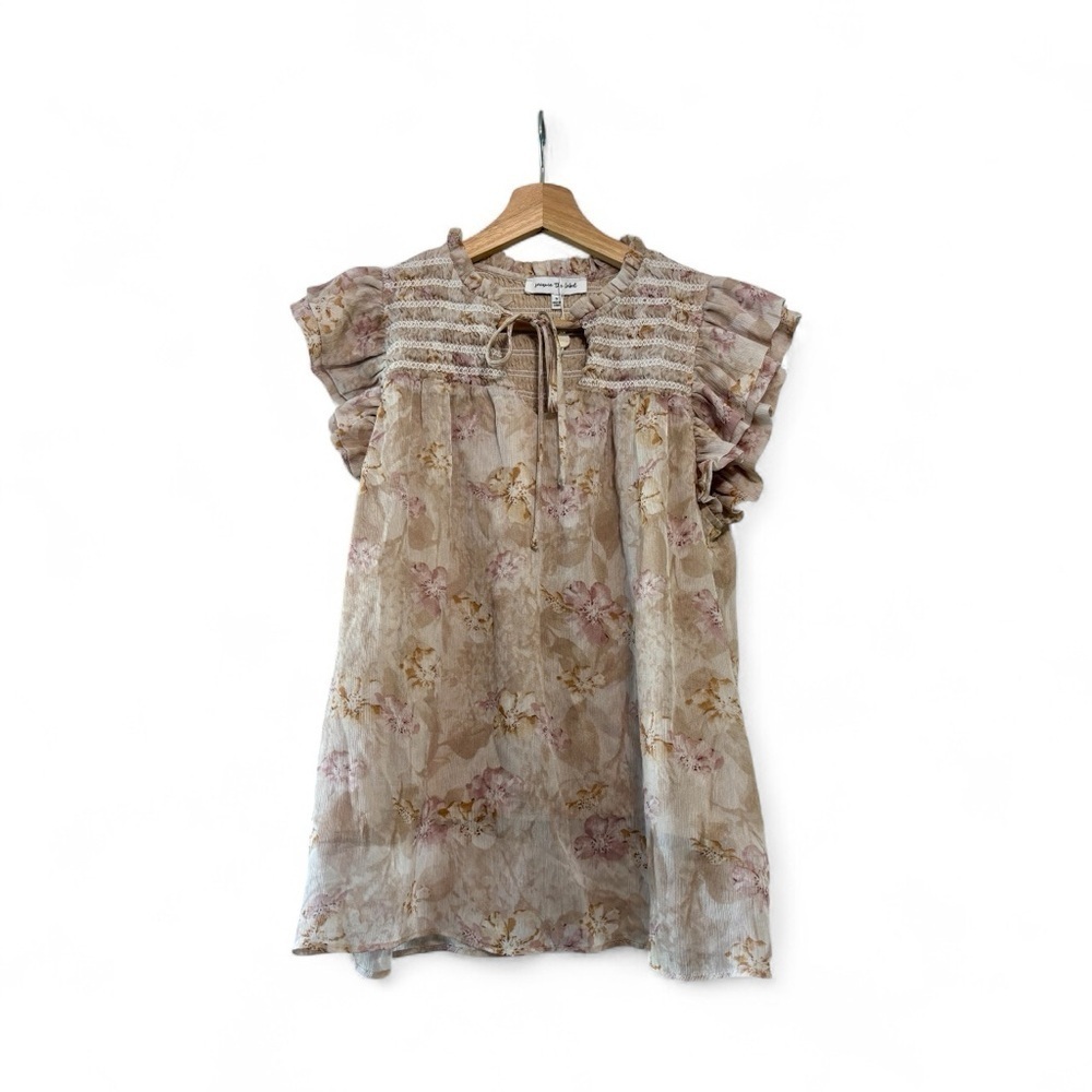 Bohme Jacquie the Label Floral Beige Women's Top Cottagecore Feminine Small - Picture 2 of 9